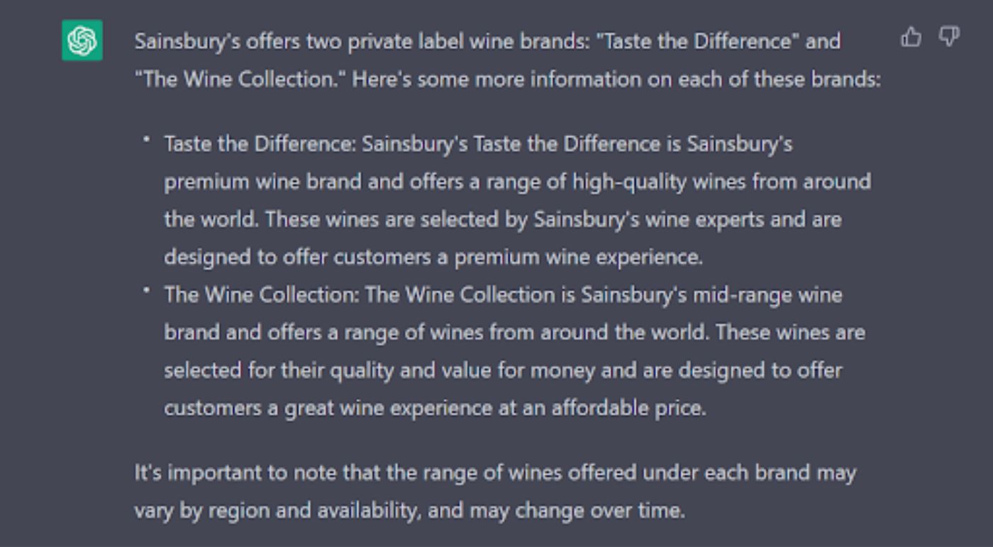 We asked ChatGPT about the private label wines of various UK supermarket chains