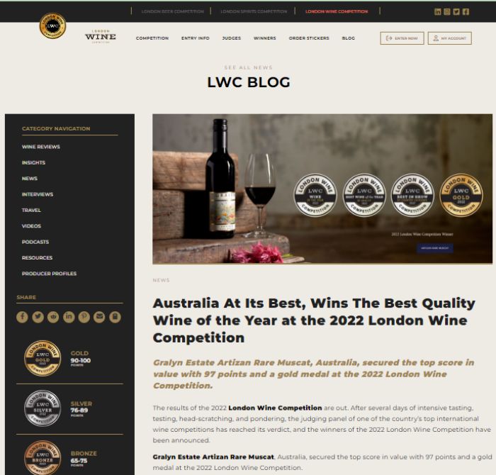 Australia At Its Best, Wins The Best Quality Wine of the Year at LWC