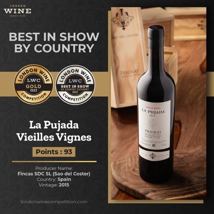 Spain’s La Pujada Vielles Vignes 2015 Wins the Best Wine By Country